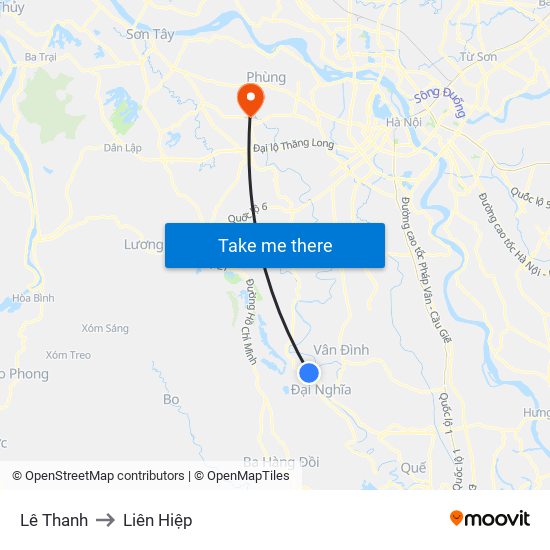 Lê Thanh to Liên Hiệp map