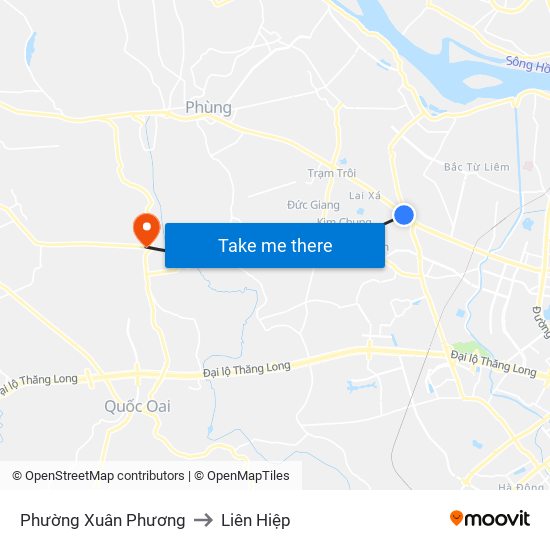 Phường Xuân Phương to Liên Hiệp map