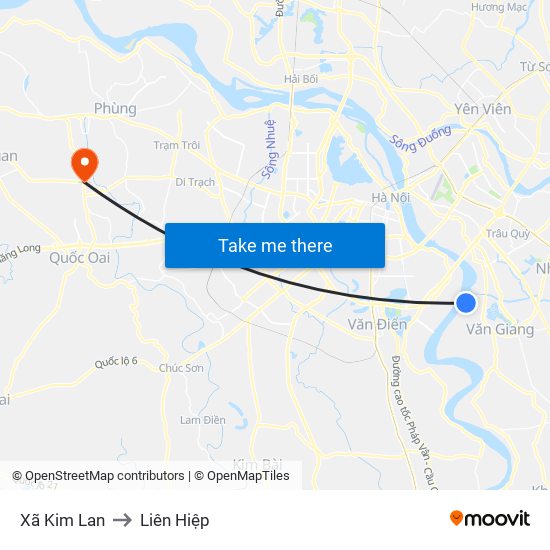 Xã Kim Lan to Liên Hiệp map