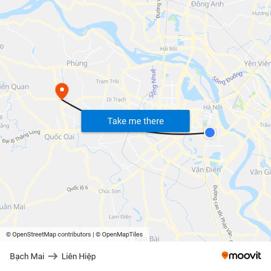 Bạch Mai to Liên Hiệp map