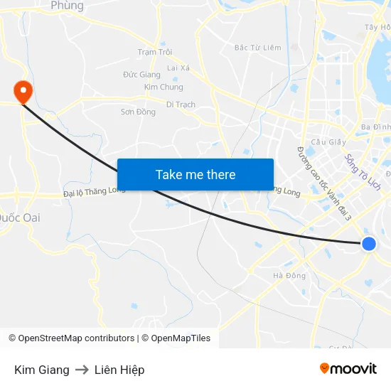 Kim Giang to Liên Hiệp map