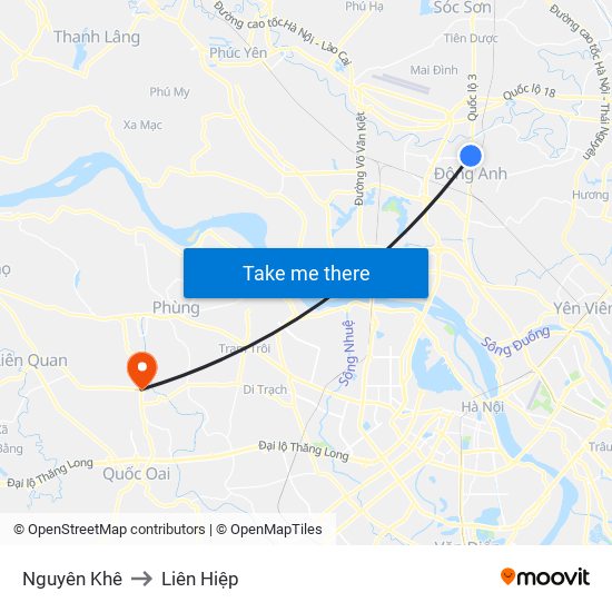Nguyên Khê to Liên Hiệp map