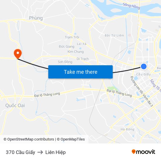 370 Cầu Giấy to Liên Hiệp map