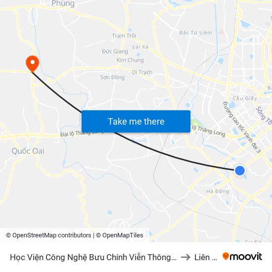 Học Viện Công Nghệ Bưu Chính Viễn Thông - Trần Phú (Hà Đông) to Liên Hiệp map