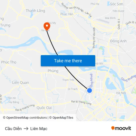 Cầu Diễn to Liên Mạc map