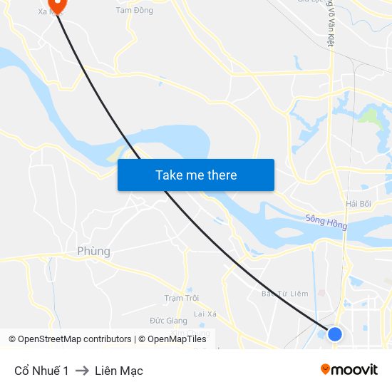 Cổ Nhuế 1 to Liên Mạc map