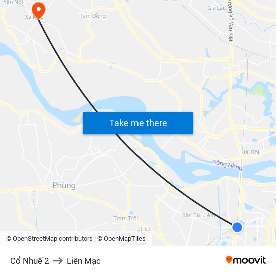 Cổ Nhuế 2 to Liên Mạc map