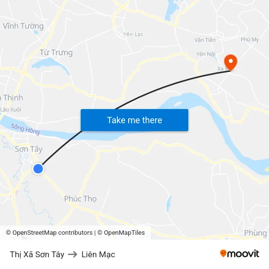 Thị Xã Sơn Tây to Liên Mạc map