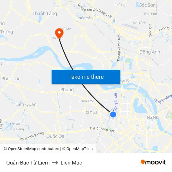 Quận Bắc Từ Liêm to Liên Mạc map
