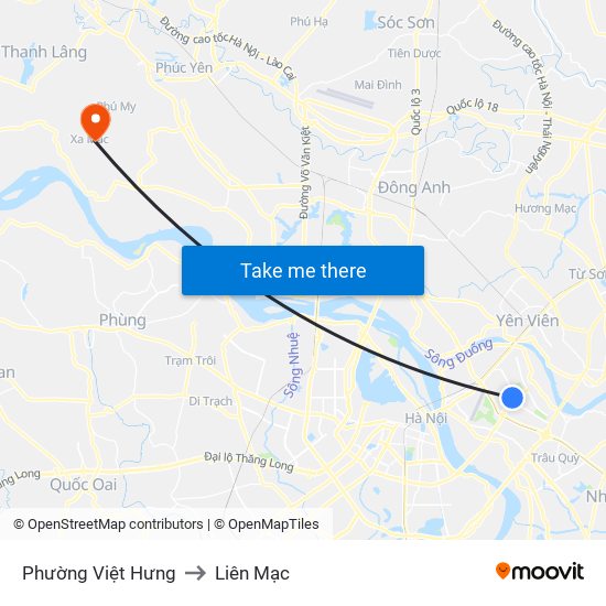 Phường Việt Hưng to Liên Mạc map