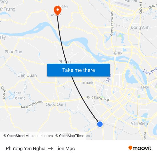 Phường Yên Nghĩa to Liên Mạc map