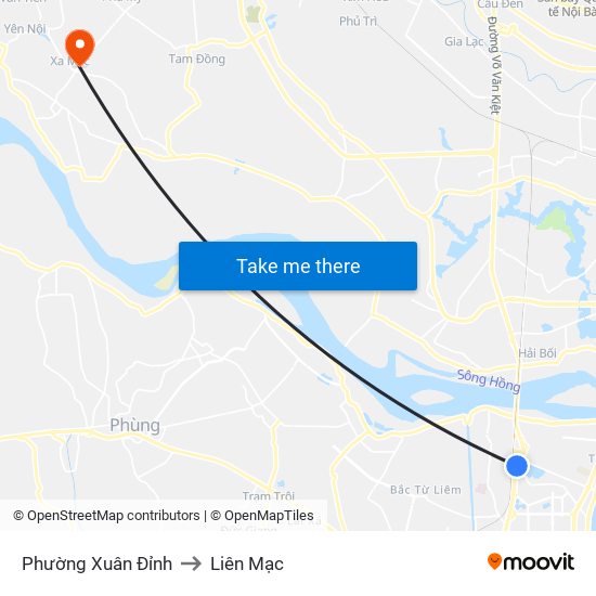 Phường Xuân Đỉnh to Liên Mạc map