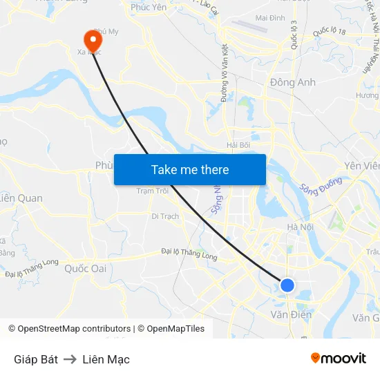 Giáp Bát to Liên Mạc map