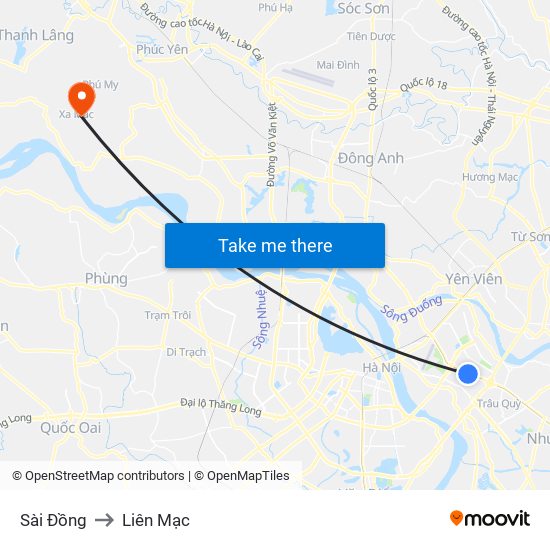Sài Đồng to Liên Mạc map