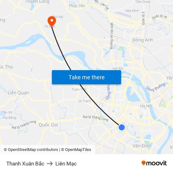 Thanh Xuân Bắc to Liên Mạc map