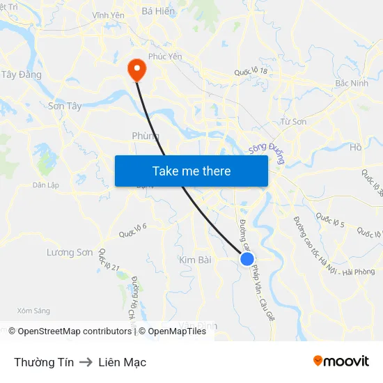 Thường Tín to Liên Mạc map