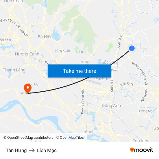 Tân Hưng to Liên Mạc map