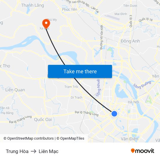 Trung Hòa to Liên Mạc map