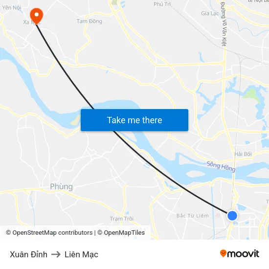 Xuân Đỉnh to Liên Mạc map