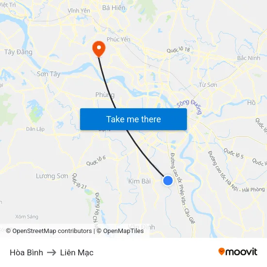 Hòa Bình to Liên Mạc map