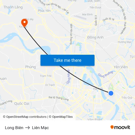 Long Biên to Liên Mạc map