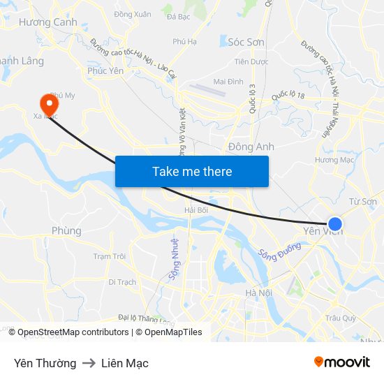 Yên Thường to Liên Mạc map