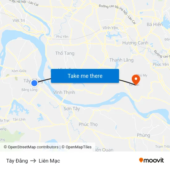 Tây Đằng to Liên Mạc map