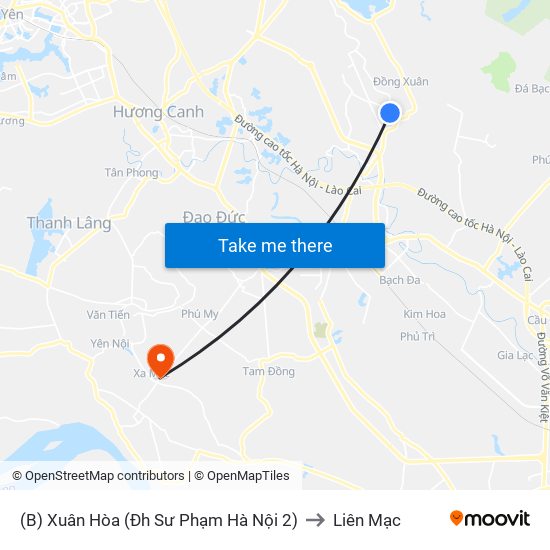 (B) Xuân Hòa (Đh Sư Phạm Hà Nội 2) to Liên Mạc map