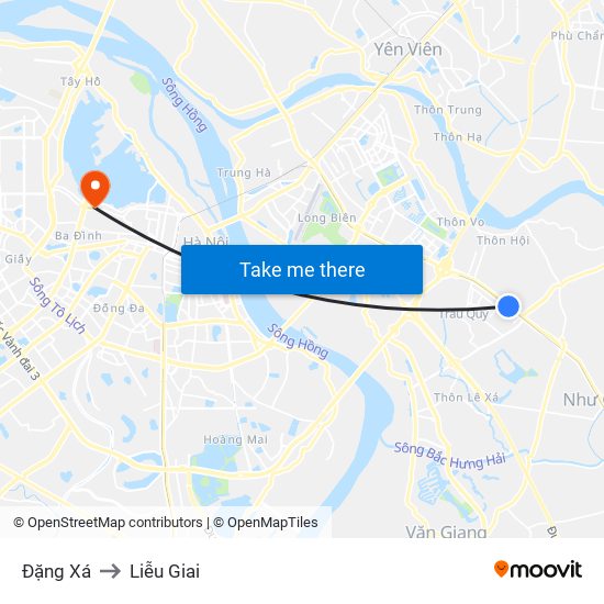 Đặng Xá to Liễu Giai map