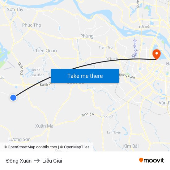 Đông Xuân to Liễu Giai map