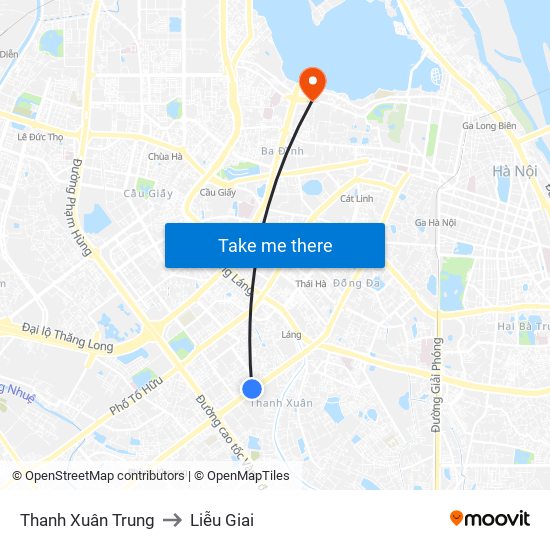 Thanh Xuân Trung to Liễu Giai map