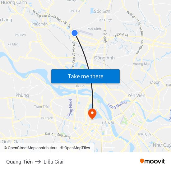 Quang Tiến to Liễu Giai map