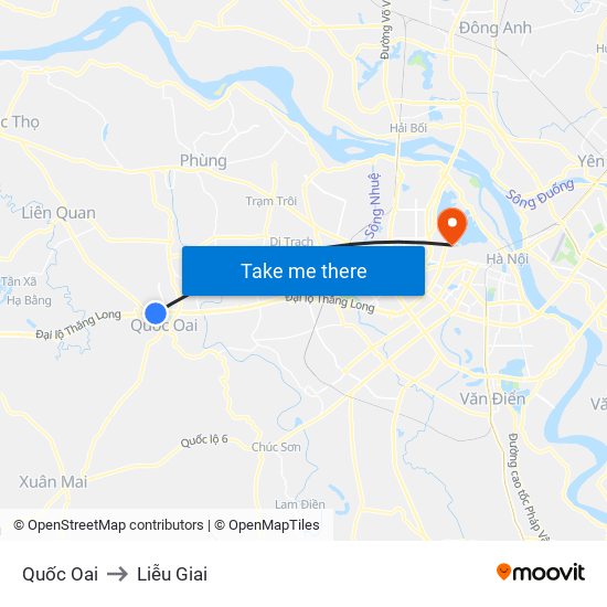 Quốc Oai to Liễu Giai map