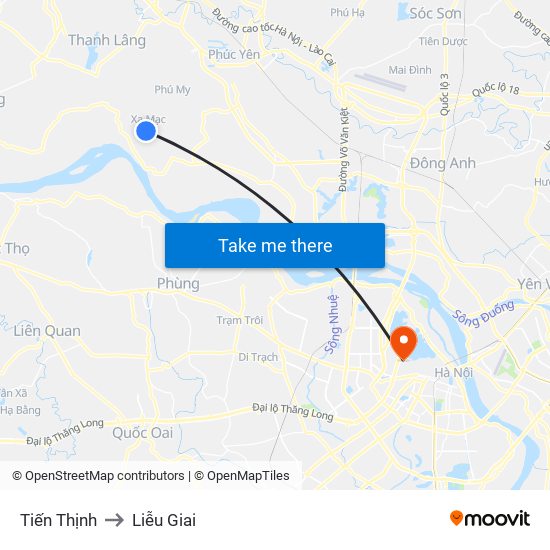 Tiến Thịnh to Liễu Giai map