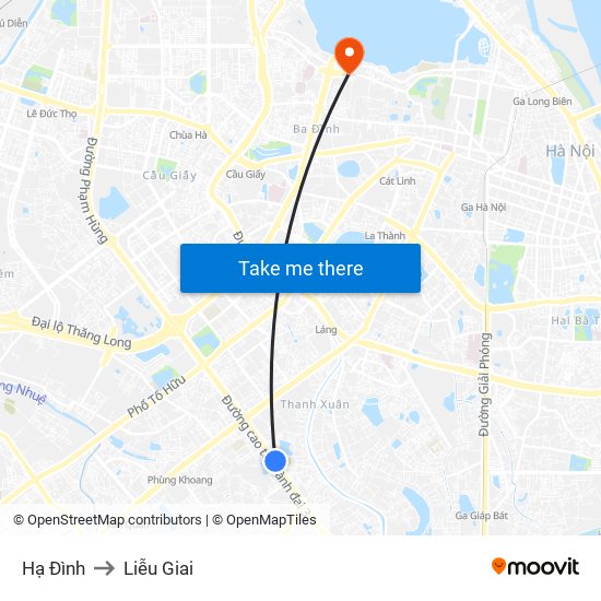 Hạ Đình to Liễu Giai map