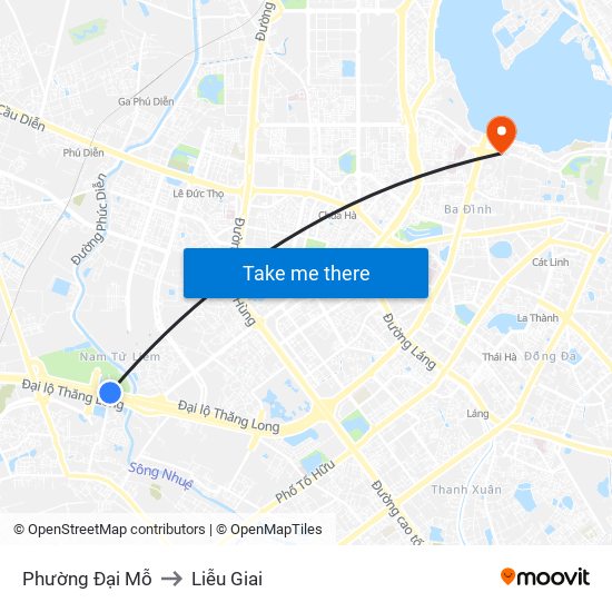 Phường Đại Mỗ to Liễu Giai map