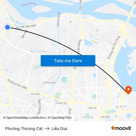 Phường Thượng Cát to Liễu Giai map