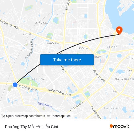 Phường Tây Mỗ to Liễu Giai map