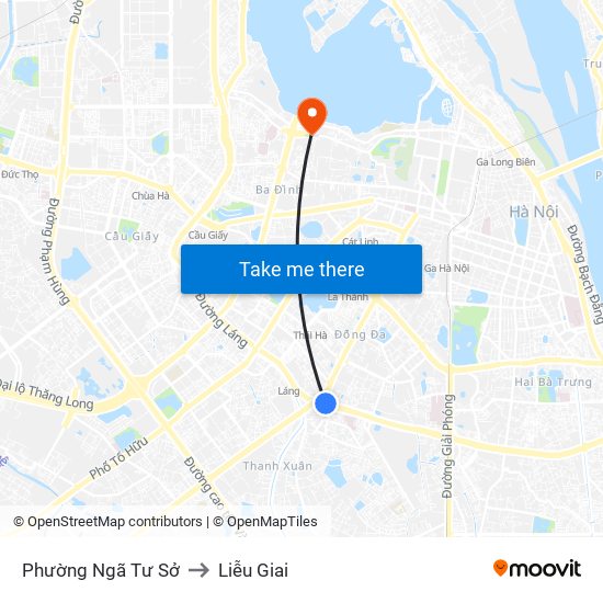 Phường Ngã Tư Sở to Liễu Giai map