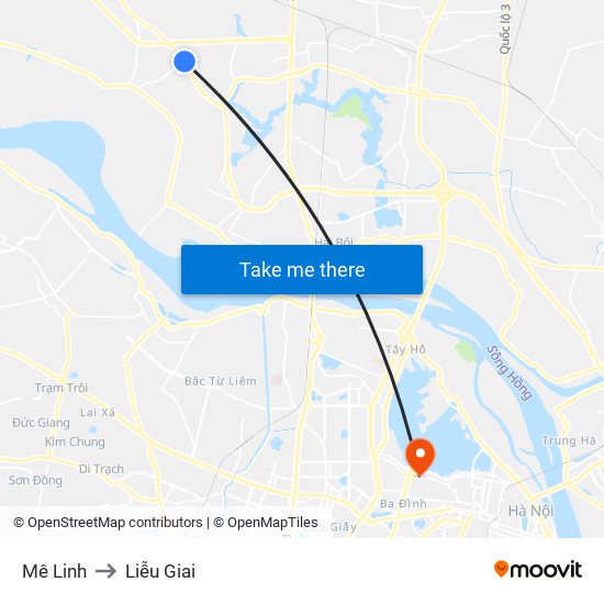 Mê Linh to Liễu Giai map