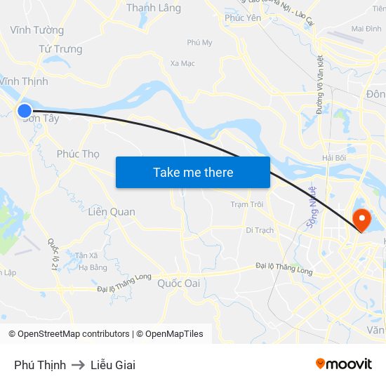 Phú Thịnh to Liễu Giai map