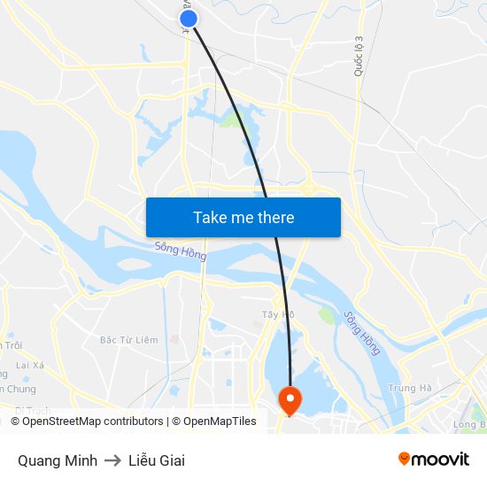 Quang Minh to Liễu Giai map