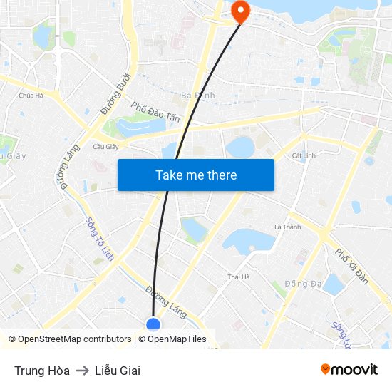 Trung Hòa to Liễu Giai map