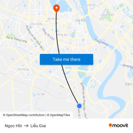 Ngọc Hồi to Liễu Giai map