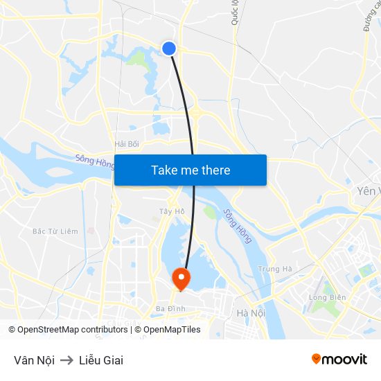 Vân Nội to Liễu Giai map