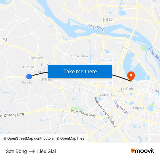 Sơn Đồng to Liễu Giai map