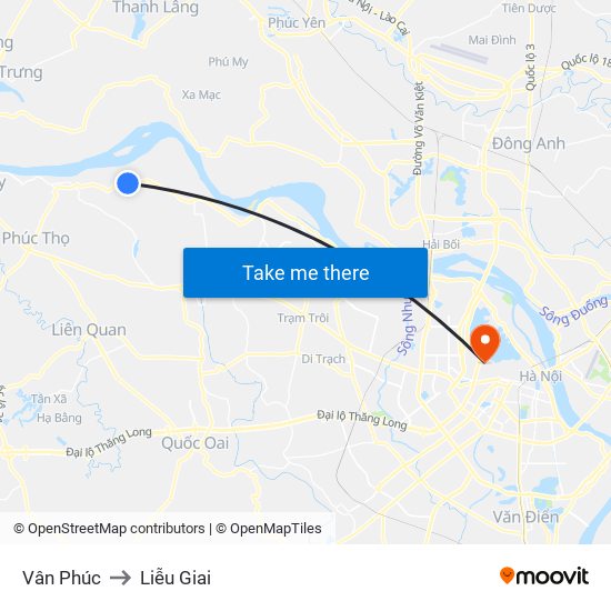 Vân Phúc to Liễu Giai map