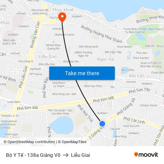 Bộ Y Tế - 138a Giảng Võ to Liễu Giai map