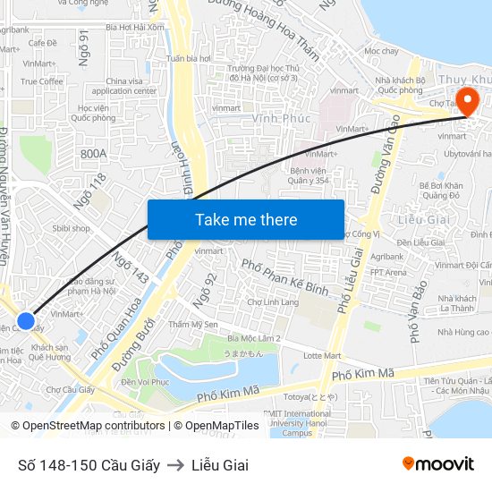 Số 148-150 Cầu Giấy to Liễu Giai map