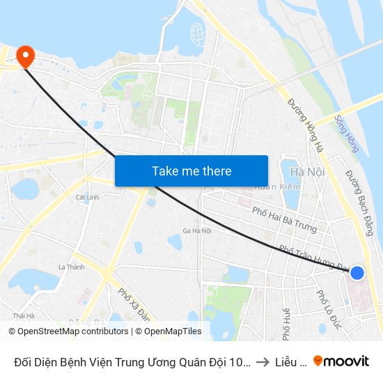 Đối Diện Bệnh Viện Trung Ương Quân Đội 108 - Trần Hưng Đạo to Liễu Giai map